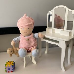 FAO SCHWARZ BABY DOLL HOLDING TEDDY BEAR STUFFED PLUSH SOFT TOY